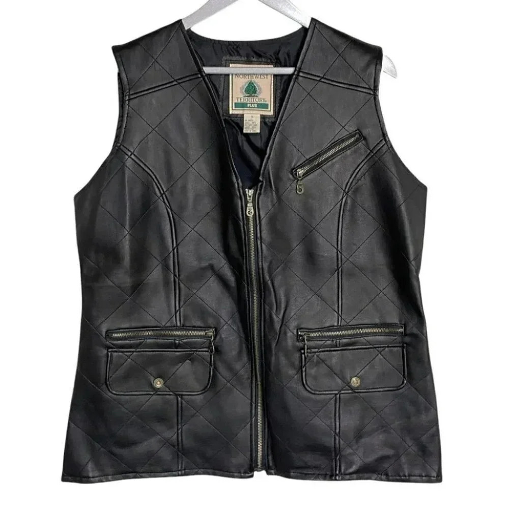 Northwest Territory Plus 1X black faux leather quilted vest